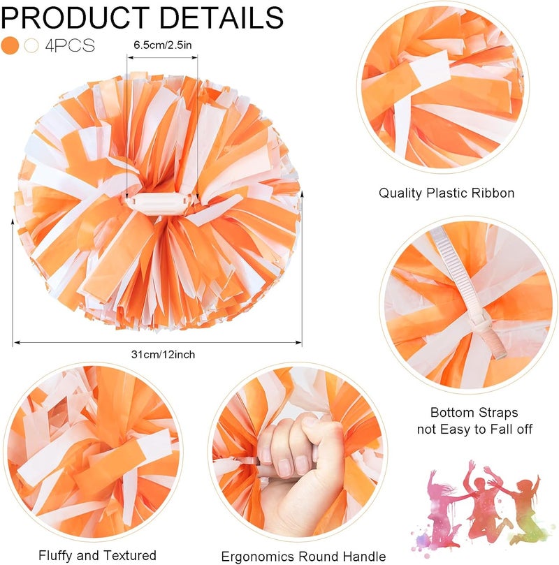 HOLENGS 4Pcs Upgraded 12inch Metallic Cheerleading Pom Poms, Cheerleader Pompoms Cheer Poms for Kids Adults, Cheering Squad Pompoms for School Sports Games Dance Party - Image 3